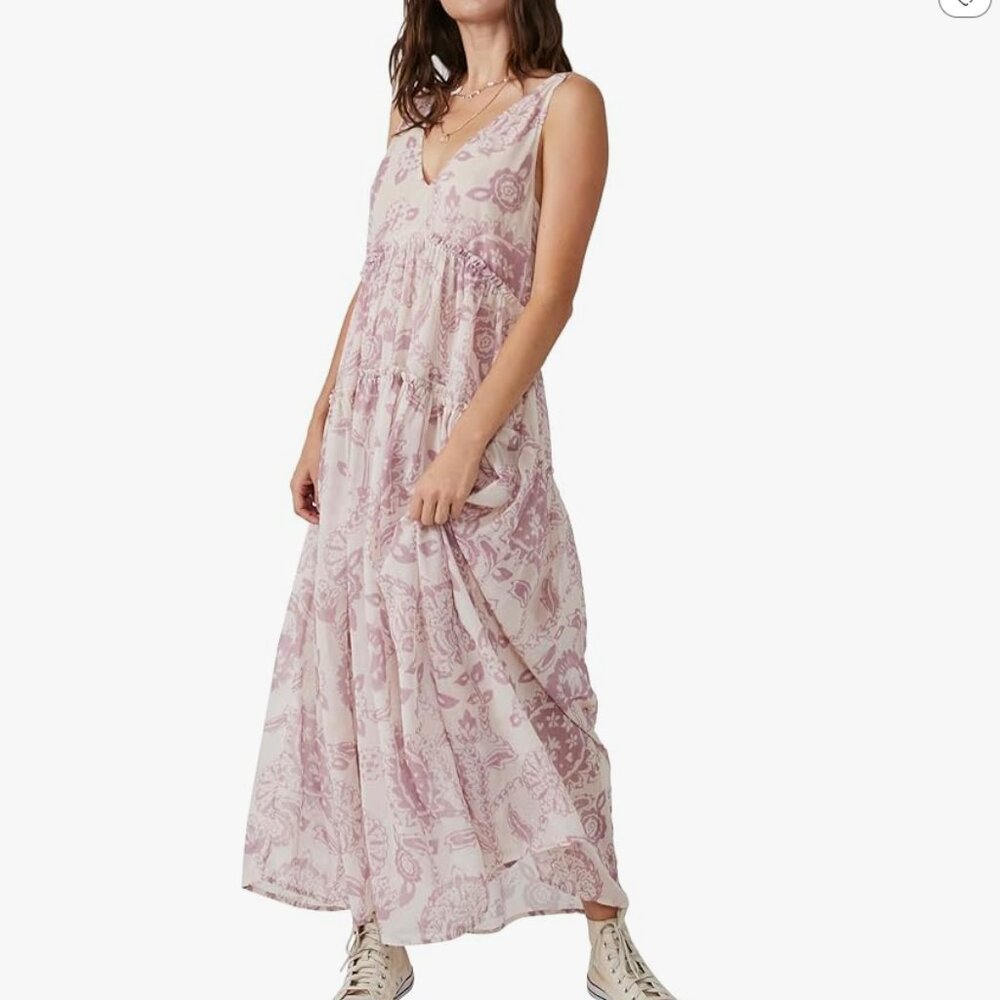 FREE PEOPLE Floral Julianna Maxi Dress Rose & Ivory— Medium